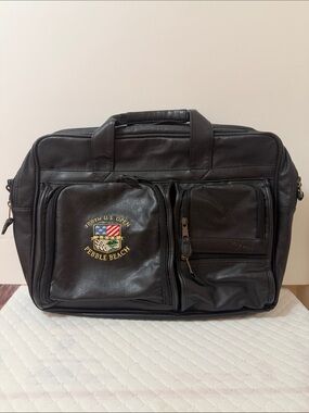 Pebble Beach Black Leather Briefcase with Embroidered U.S. Like New or New.